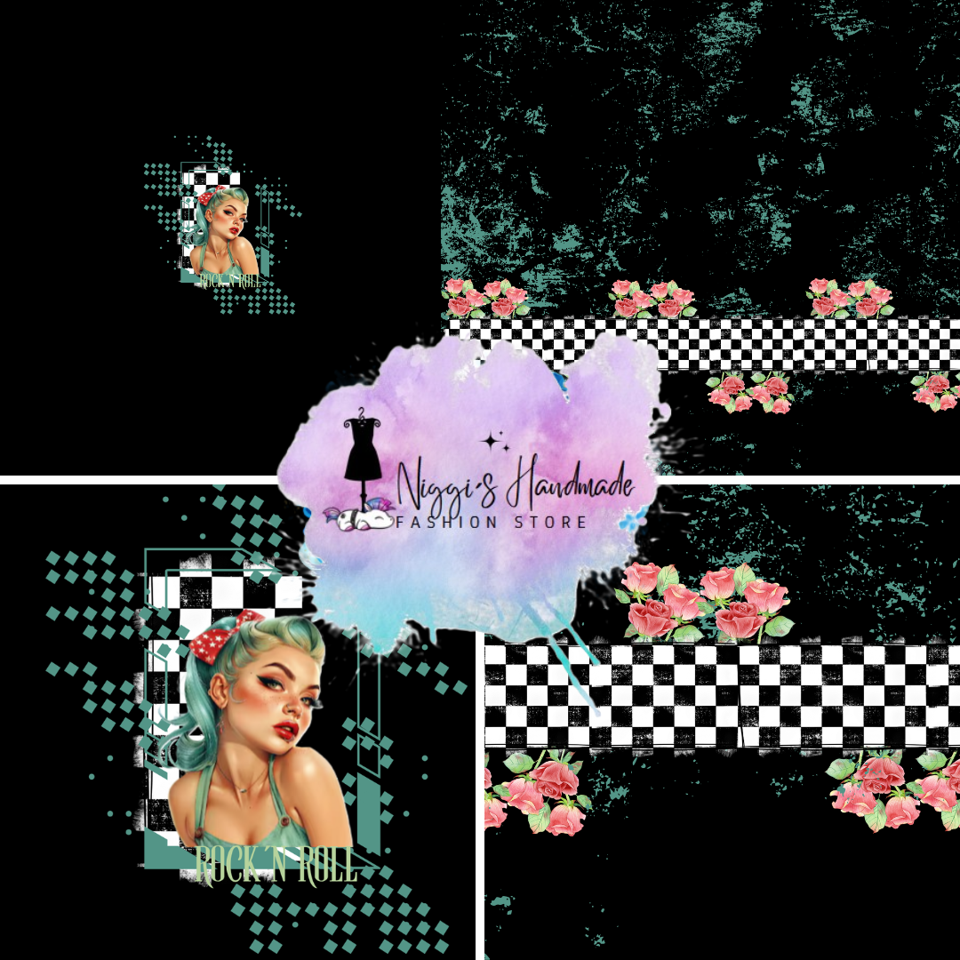 French Terry - Panel Rockabilly Pin Up - GOTS Eigenproduktion - Anthrazit Schwarz - 180cm