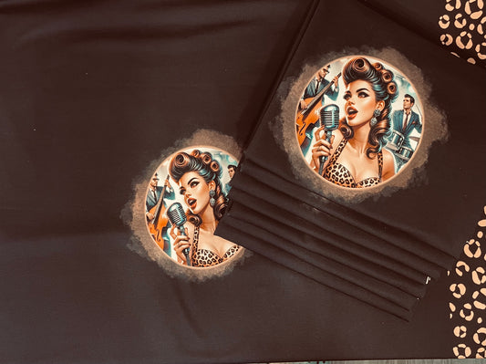 French Terry - Panel Rockabilly Leo Pin Up - GOTS Eigenproduktion - Braun- 180cm