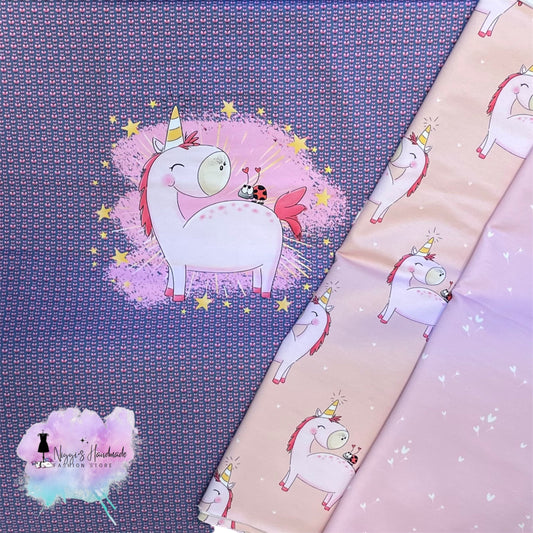 French Terry - Panel pinkEINHORN - GOTS Eigenproduktion - lässig Blau - 180cm