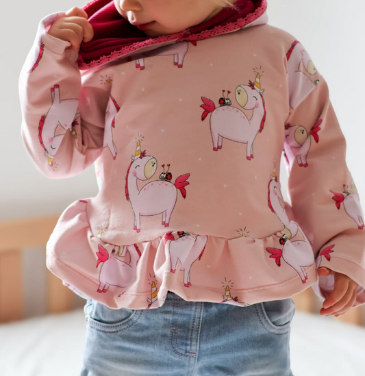 French Terry - Allover pinkEINHORN - GOTS Eigenproduktion - Magnolie - 180cm