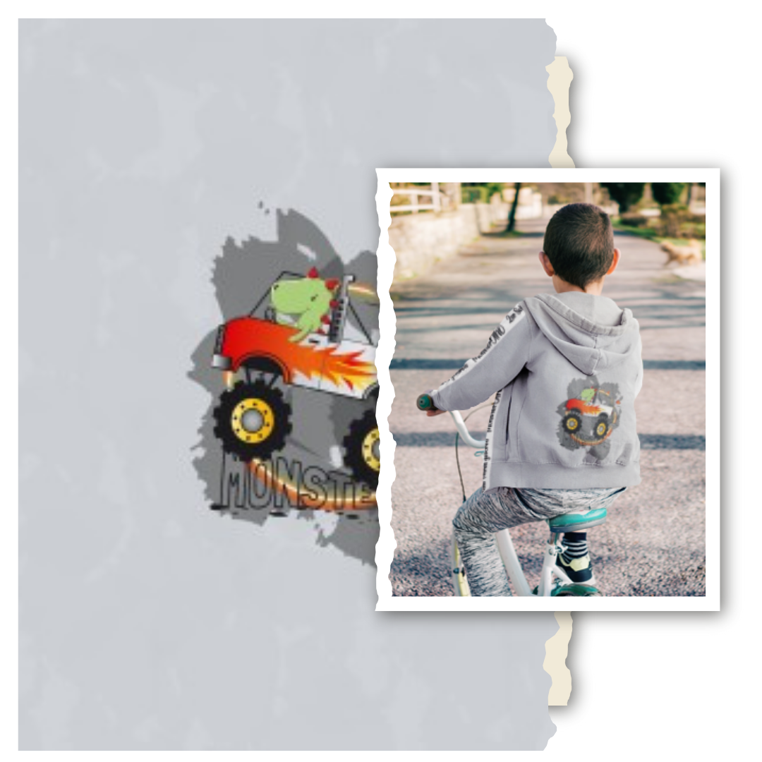 Bio French Terry - Panel MonsterDINO - Eigenproduktion - Silbergrau