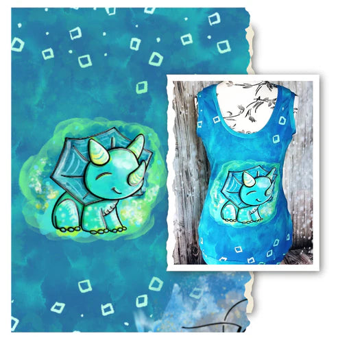 Bio Jersey - Panel Dino Tiny - Eigenproduktion - Türkis - 180cm