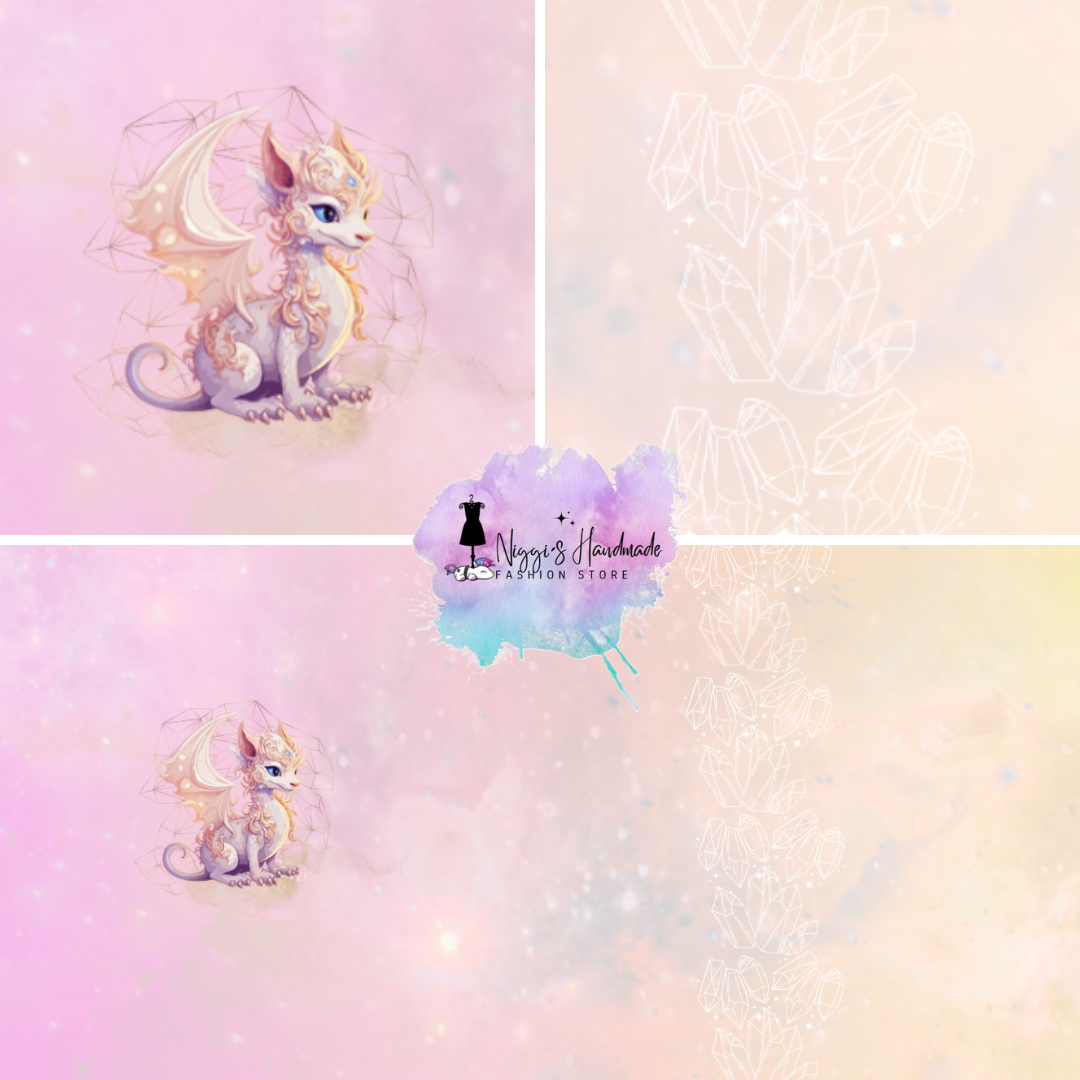 VORBESTELLUNG!!! French Terry - Panel Diamant Drache - GOTS Eigenproduktion - Rosa Verlauf - 180cm