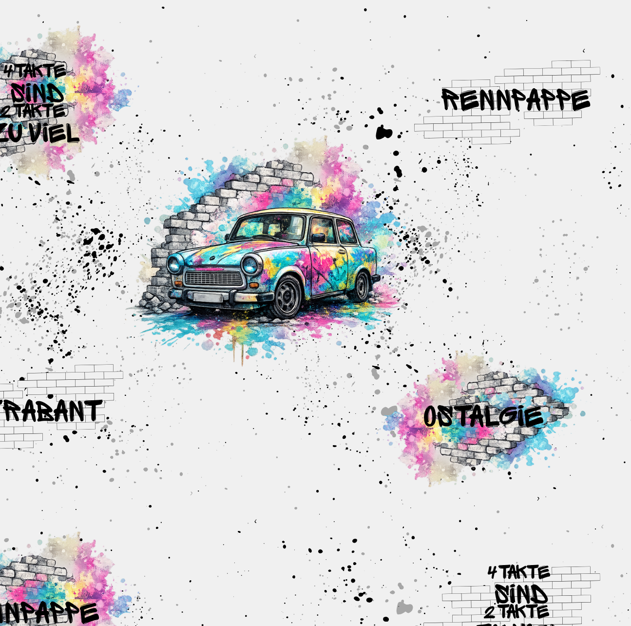 French Terry - Allover Trabant Stoff „Street Art Splatter“ – Offizielle Lizenz - ÖKO-Tex 100 Eigenproduktion - Grau