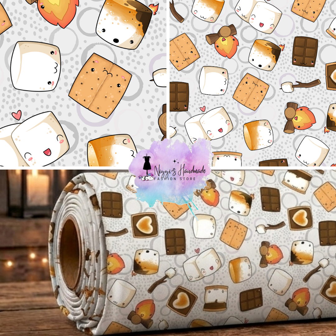 French Terry Allover-Stoff mit Marshmallows & Schokolade als Meterware kaufen