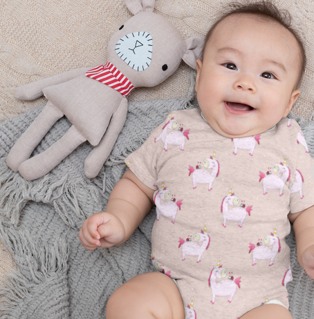 Weiches Bio Baumwoll French Terry Stoff von Niggis Handmade mit dem Design "pinkEINHORN" von GroWidesign zum vernähen. Ideal für Baby Bodys, Hosen oder anderen Nähprojekten.