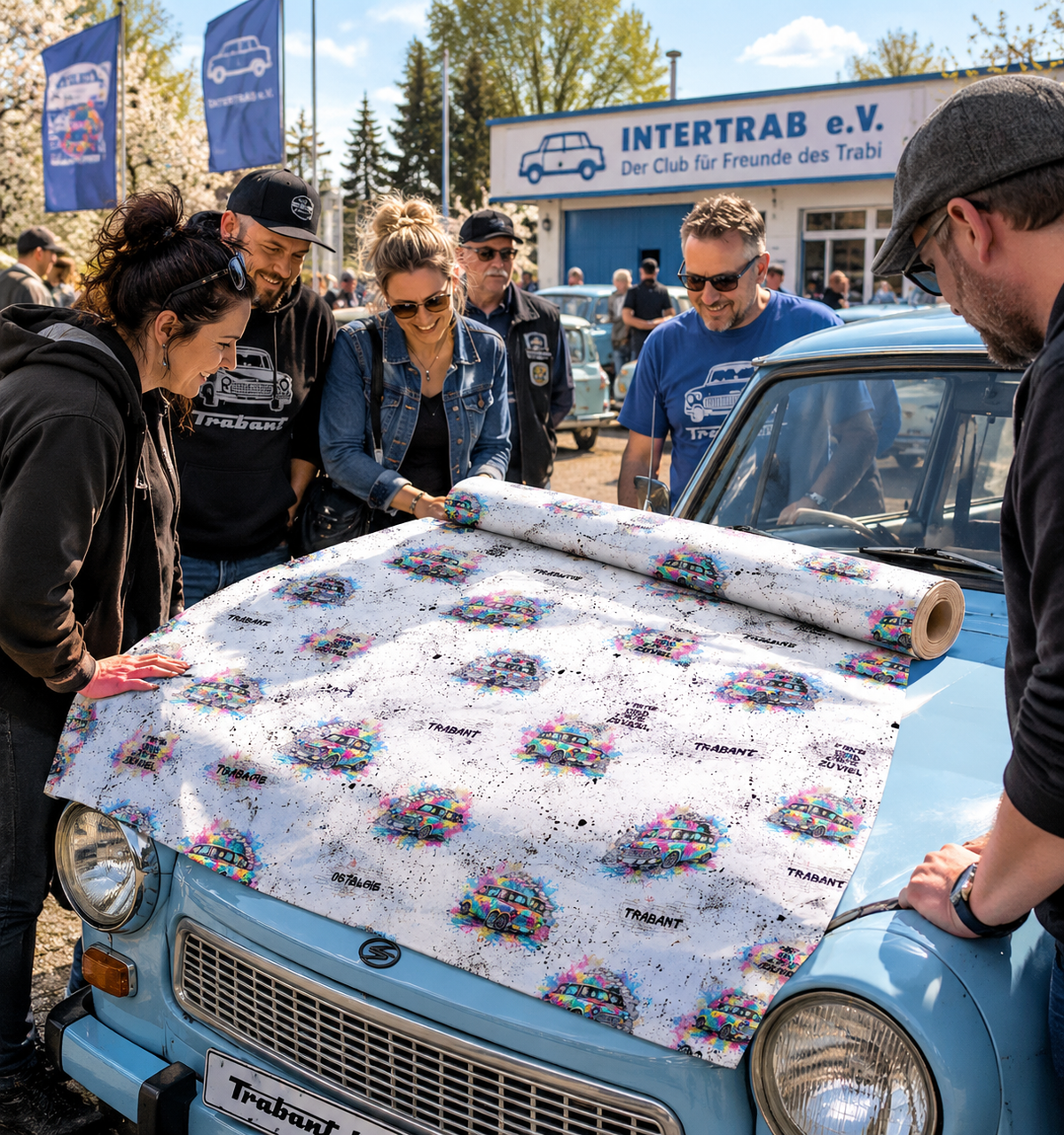 French Terry - Allover Trabant Stoff „Street Art Splatter“ – Offizielle Lizenz - ÖKO-Tex 100 Eigenproduktion - Grau