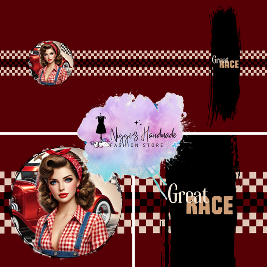 French Terry - Panel Rockabilly Great Race Woman - GOTS Eigenproduktion - Rot - 180cm