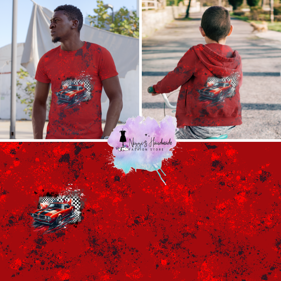 French Terry - Panel Muscle Car - GOTS Eigenproduktion - Rot - 180cm