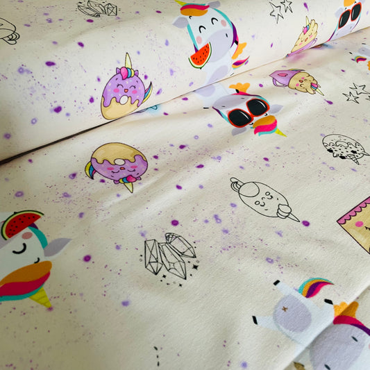 French Terry - Allover Einhorn Party - GOTS Eigenproduktion - Pfirsich - 180cm