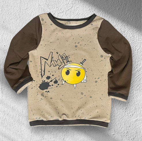 Weiches Bio Baumwoll French Terry Stoff Panel von Niggis Handmade mit dem Design "NinjaSmiley" von GroWidesign zum vernähen. Ideal für Sweatjacken, Hoodies oder andere Kleidungsstücke.