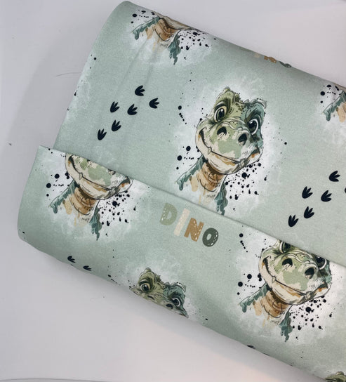 Bio French Terry - Allover Dino Rex - Eigenproduktion - Grün