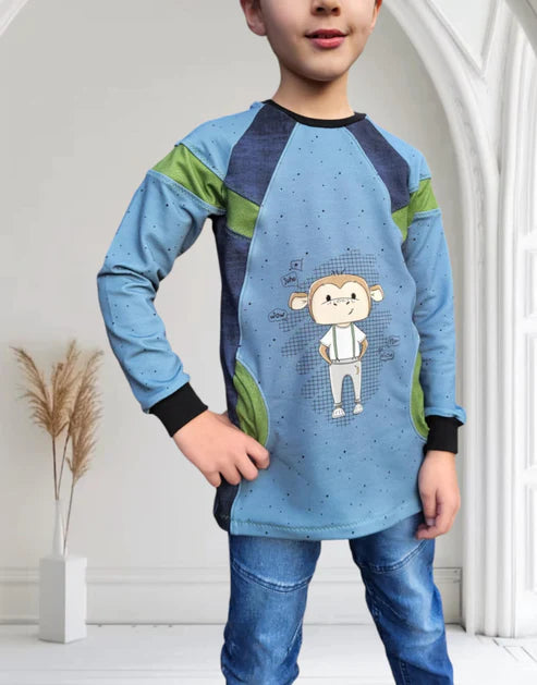 Weiches Bio Baumwoll French Terry Stoff Panelvon Niggis Handmade mit dem Design "AffeBOBO" von GroWidesign zum vernähen. Ideal für Sweatjacken, Hoodies oder andere Kleidungsstücke.