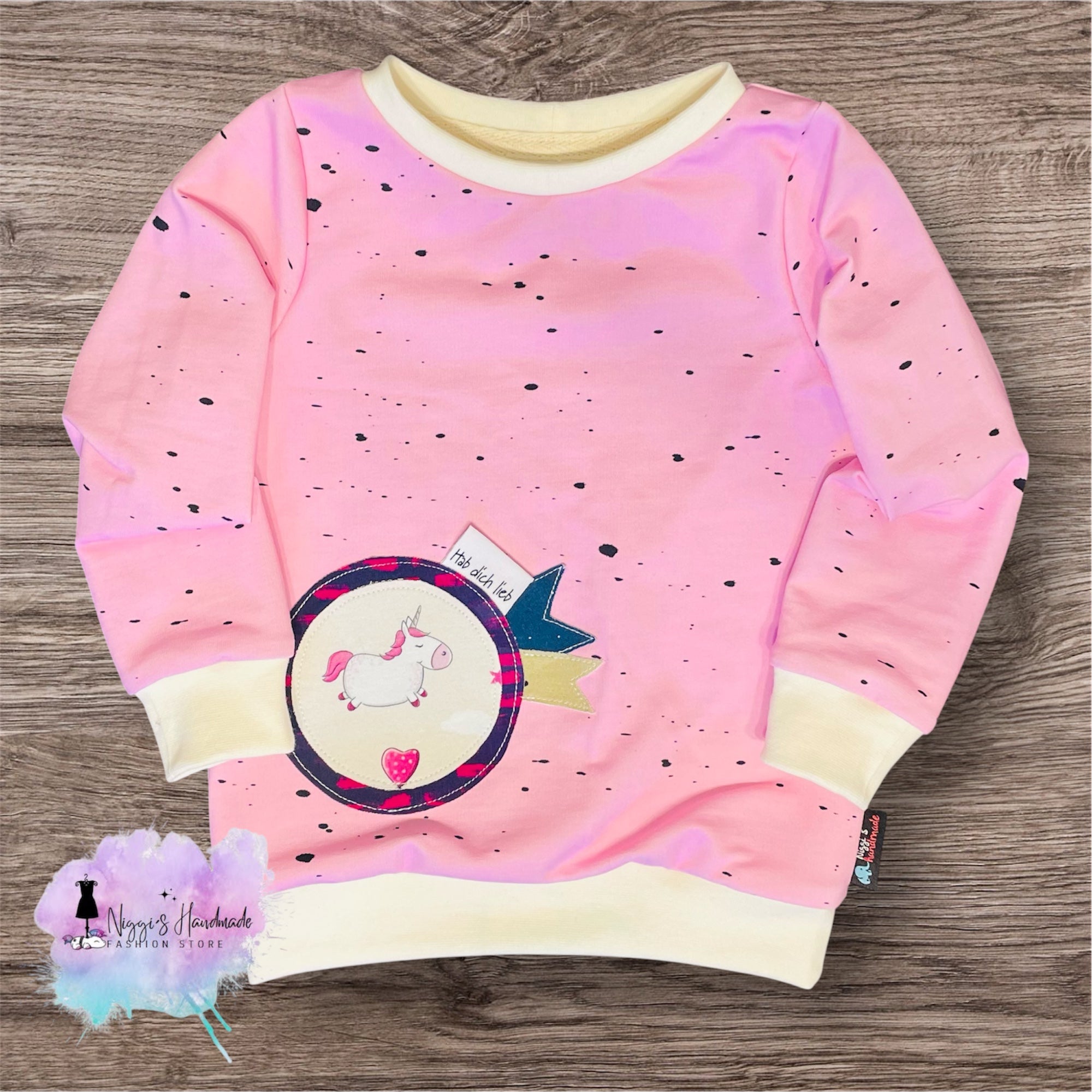 Button Einhorn Pullover Gr. 86 (B-Ware - Einfärbung im Bündchen)