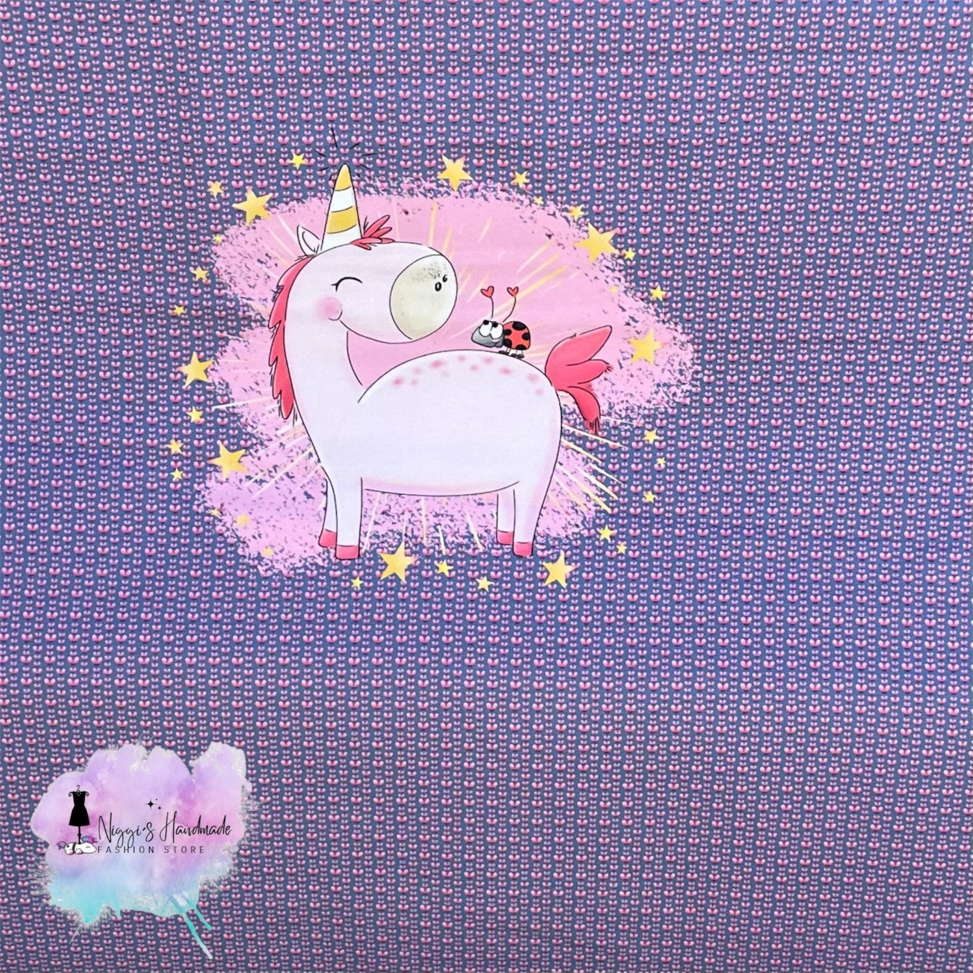 Weiches Bio Baumwoll French Terry Stoff Panel von Niggis Handmade mit dem Design "pinkEINHORN" von Growidesign zum vernähen. Ideal für Sweatjacken, Hoodie oder anderen Nähprojekten.