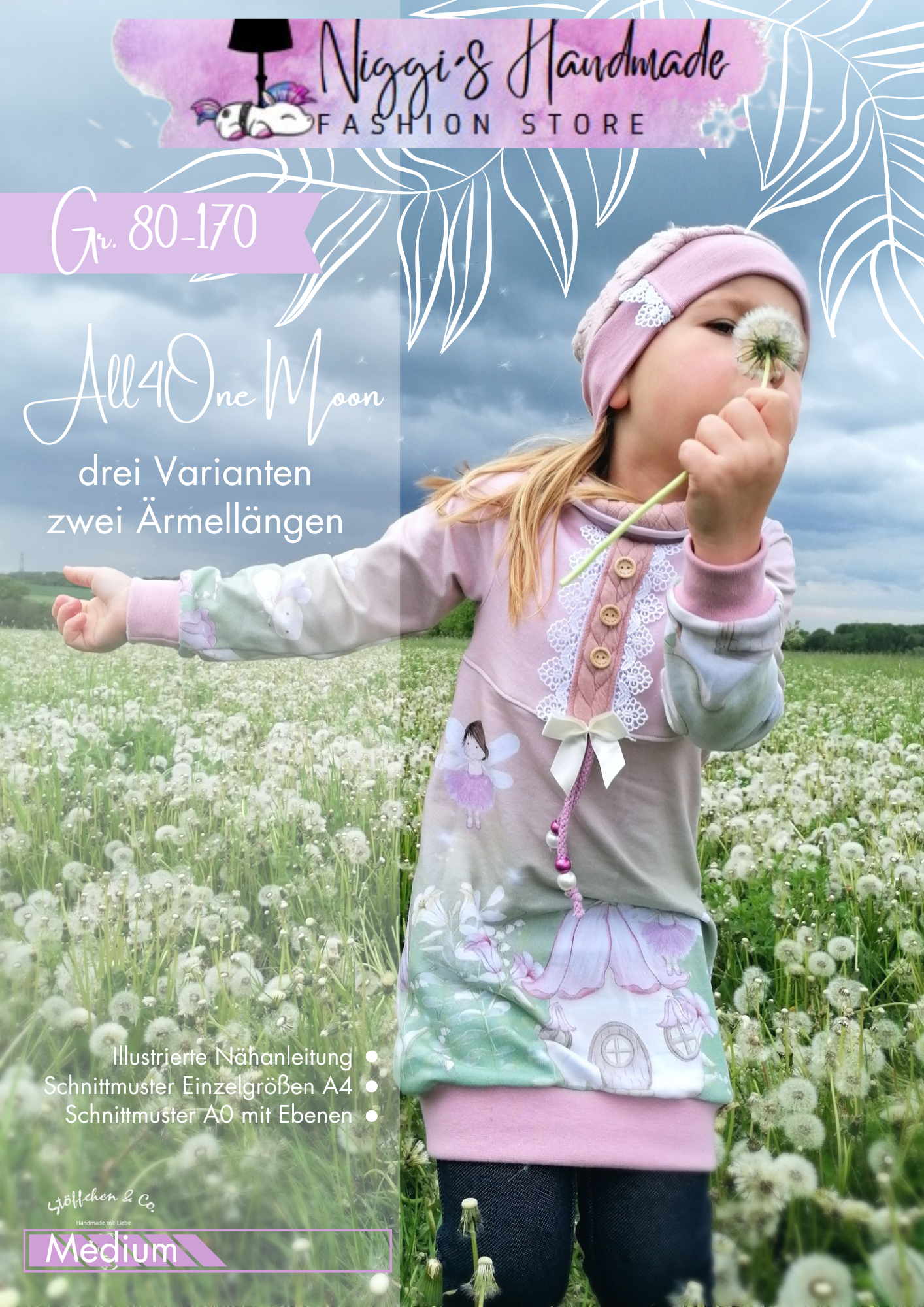 Fashion Ebook Schnittmuster für das Hoodiekleid All4One Moon in den Größe 80-170 in DIN- A4 & DIN-A0 PDF zum download