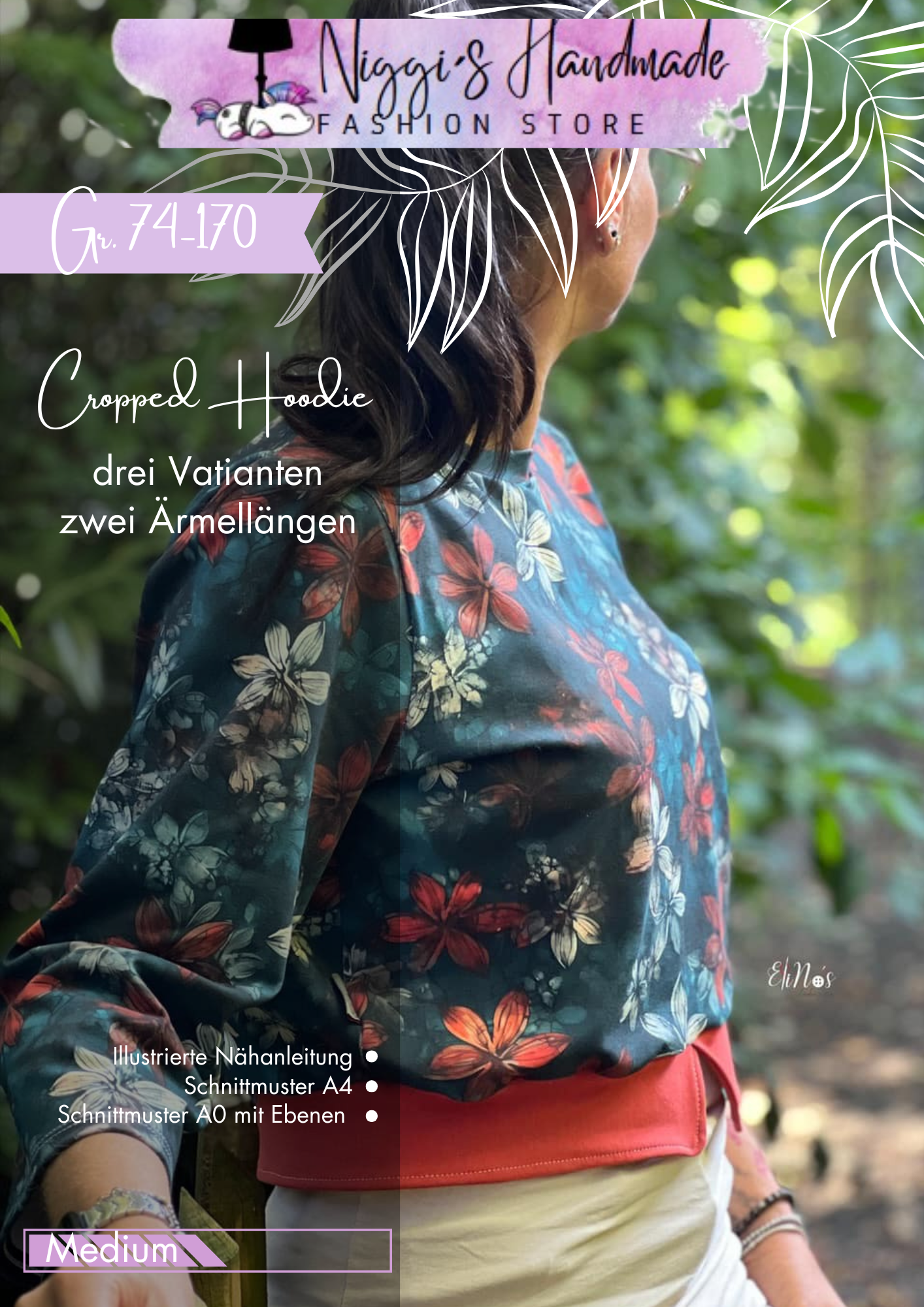 Fashion Ebook Schnittmuster für den Crooped Hoodie in der Größe 74-170 in DIN- A4 & DIN-A0 PDF zum download