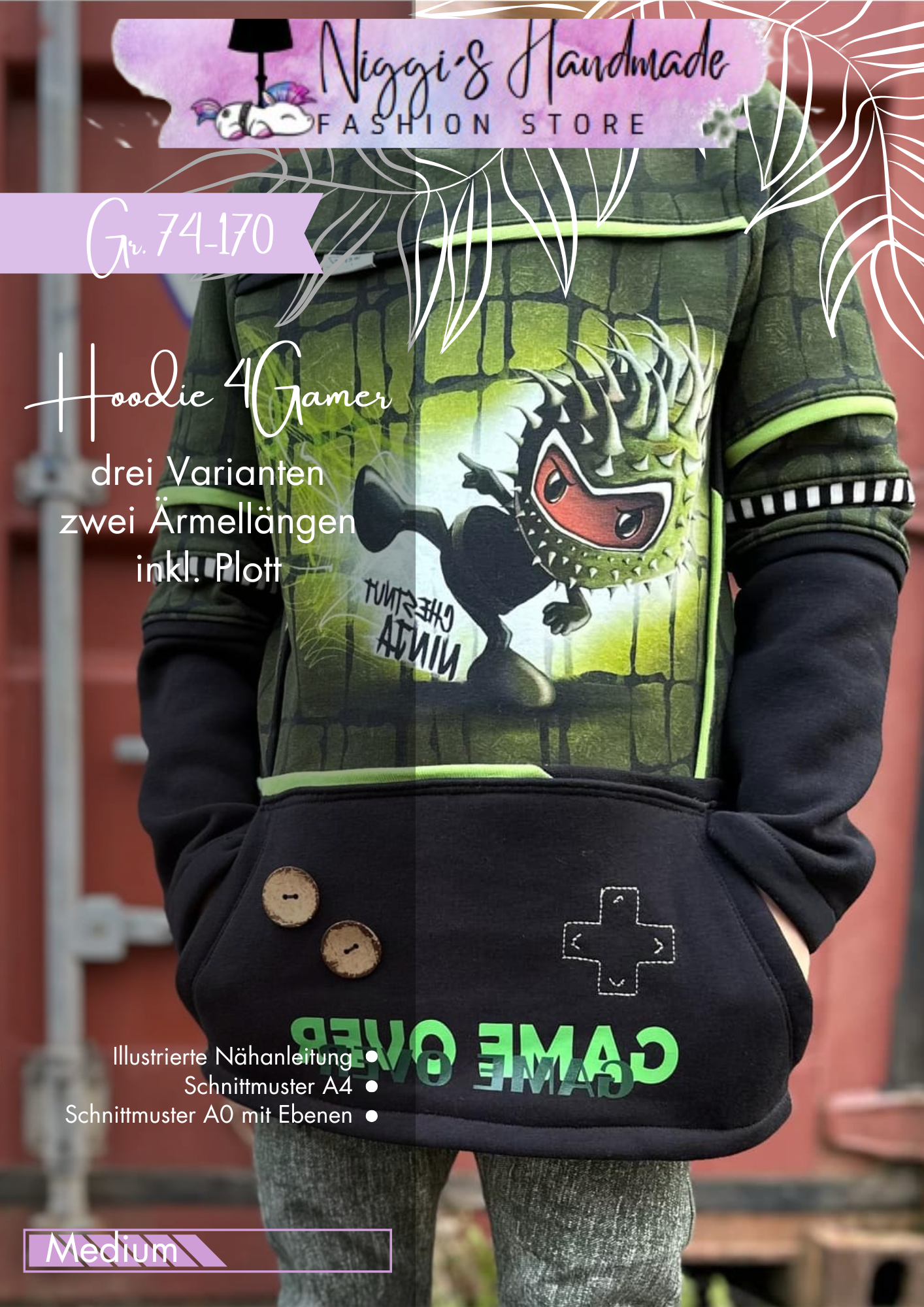 Fashion Ebook Schnittmuster für den Hoodie 4Gamer in der Größe 74-170 in DIN- A4 & DIN-A0 PDF zum download