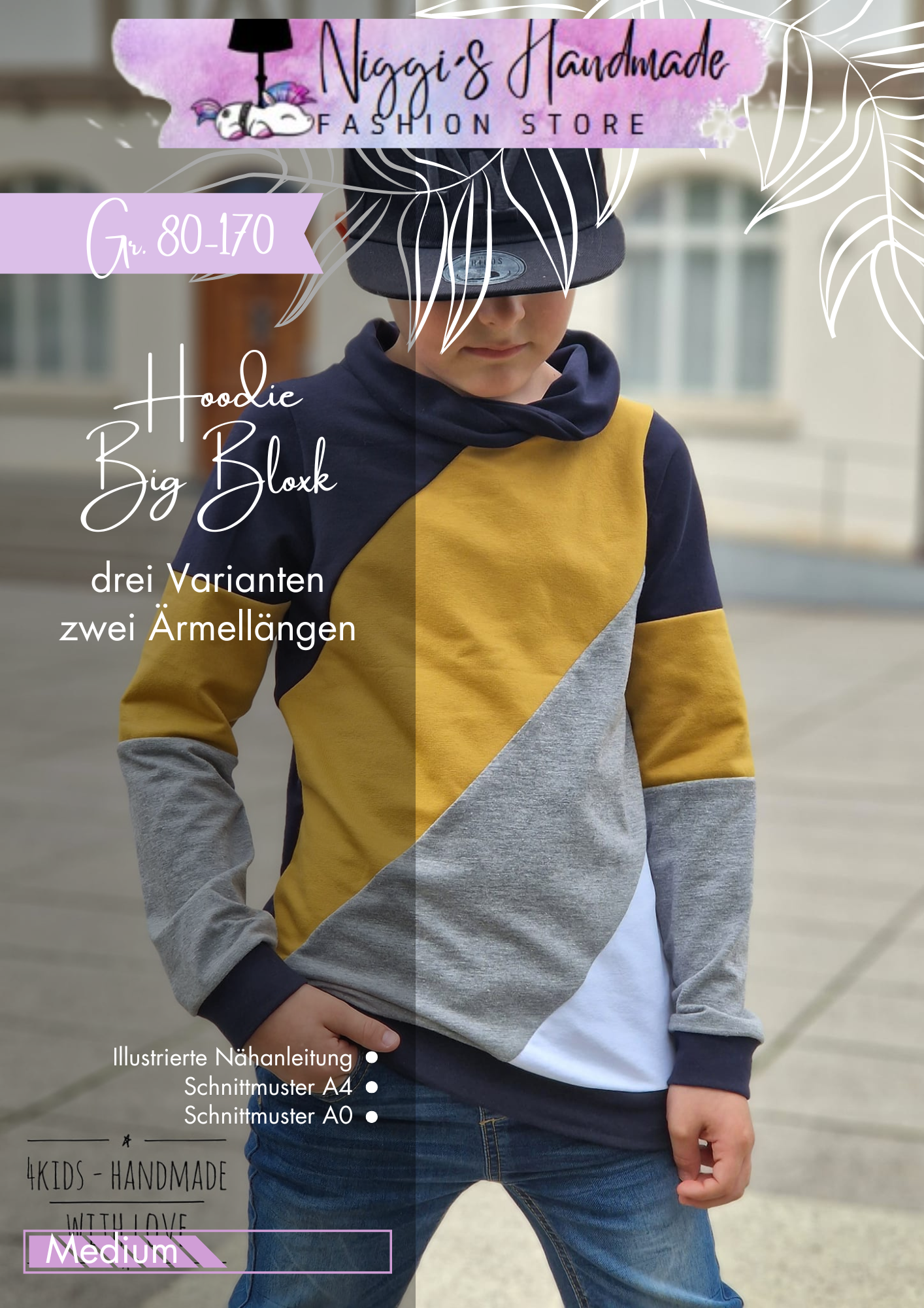Fashion Ebook Schnittmuster für den Hoodie Big Block in der Größe 80-170 in DIN- A4 & DIN-A0 PDF zum download