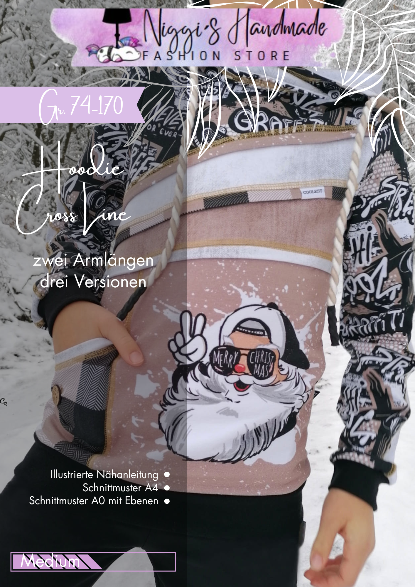 Fashion Ebook Schnittmuster für den Hoodie Cross Line in der Größe 74-170 in DIN- A4 & DIN-A0 PDF zum download