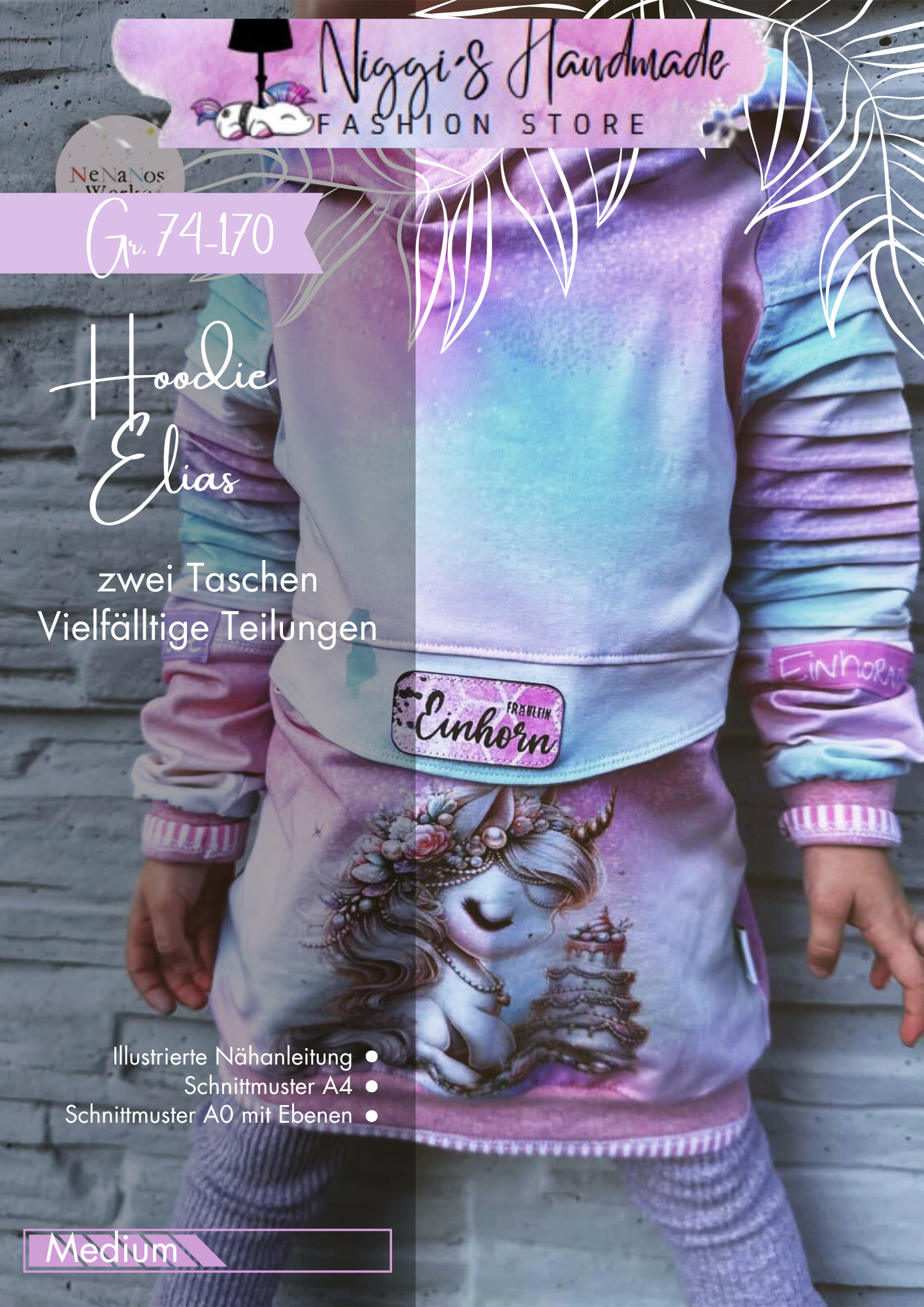 Fashion Ebook Schnittmuster für den Hoodie Elias in der Größe 74-170 in DIN- A4 & DIN-A0 PDF zum download