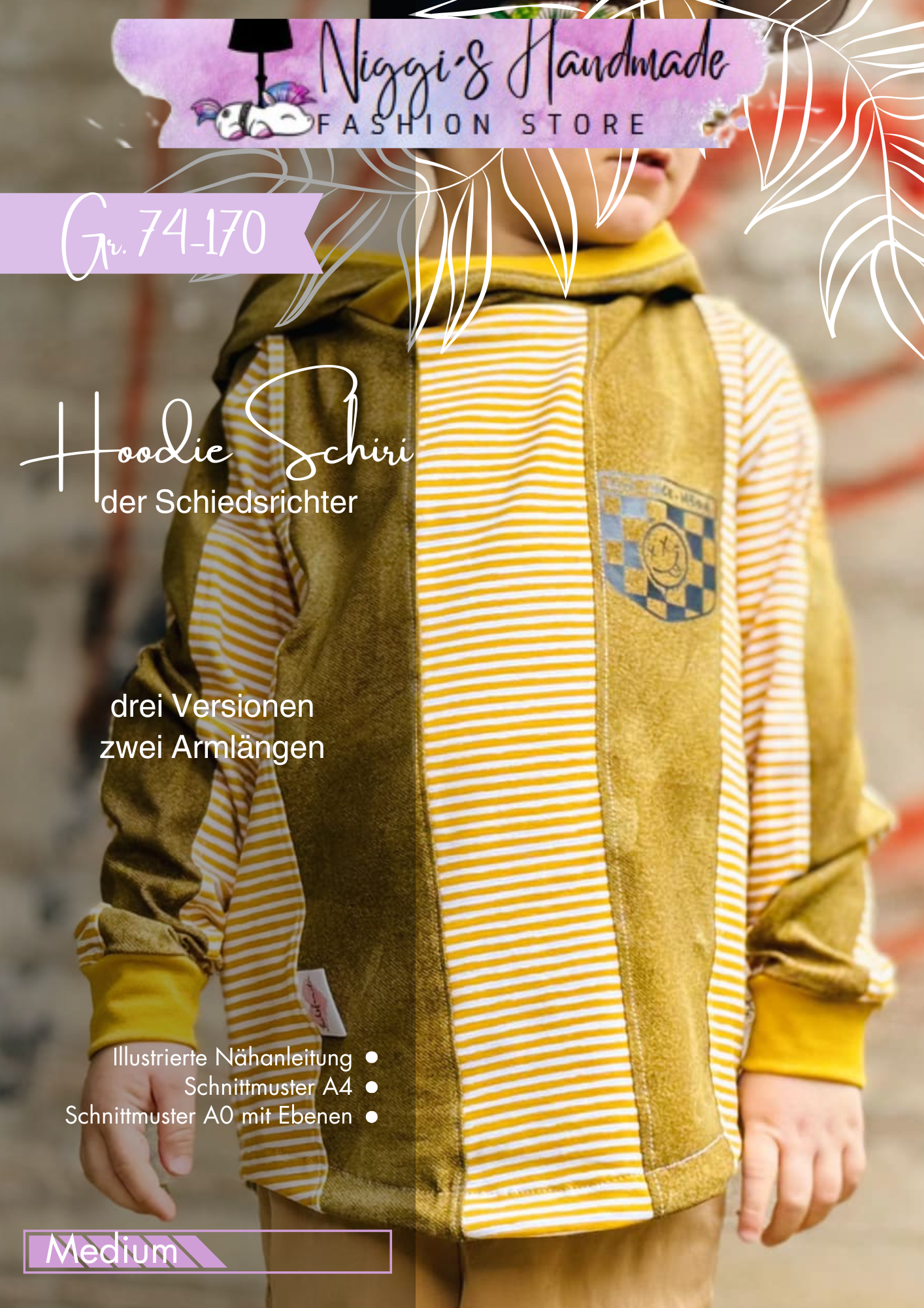 Fashion Ebook Schnittmuster für einen Hoodie Schiri für Kinder in den Größe 74-170 in DIN- A4 & DIN-A0 PDF zum download