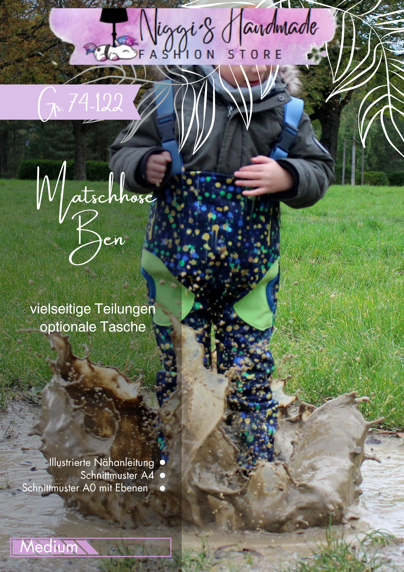 Fashion Ebook Schnittmuster für eine Matschhose Ben für Kinder in den Größe 74-122 in DIN- A4 & DIN-A0 PDF zum download