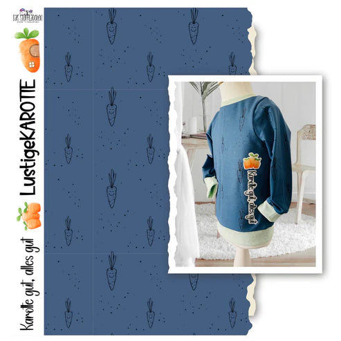 Bio French Terry - Allover LustigeKAROTTE - Eigenproduktion - Blaue Nacht