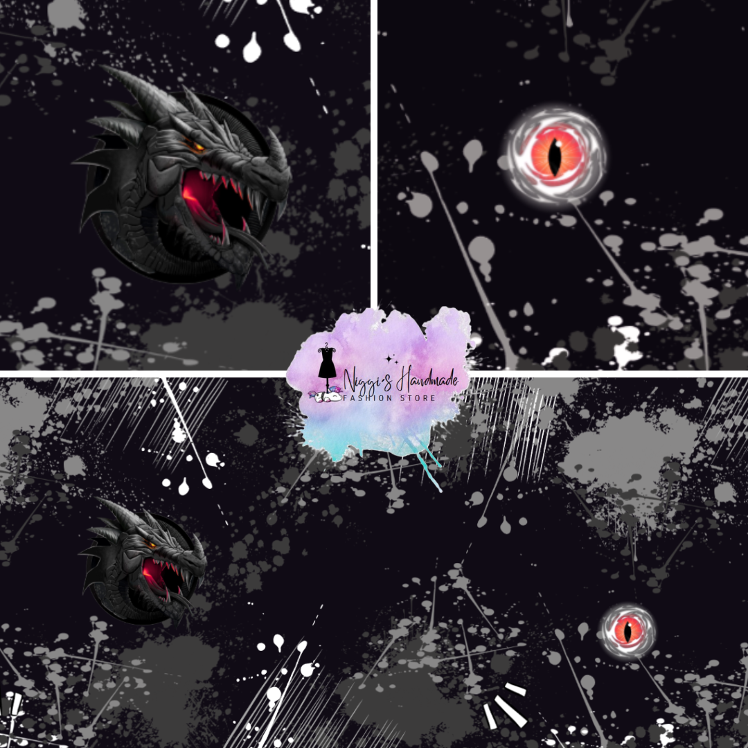 VORBESTELLUNG!!! French Terry - Panel Dragon Eye - GOTS Eigenproduktion - Anthrazit - 180cm