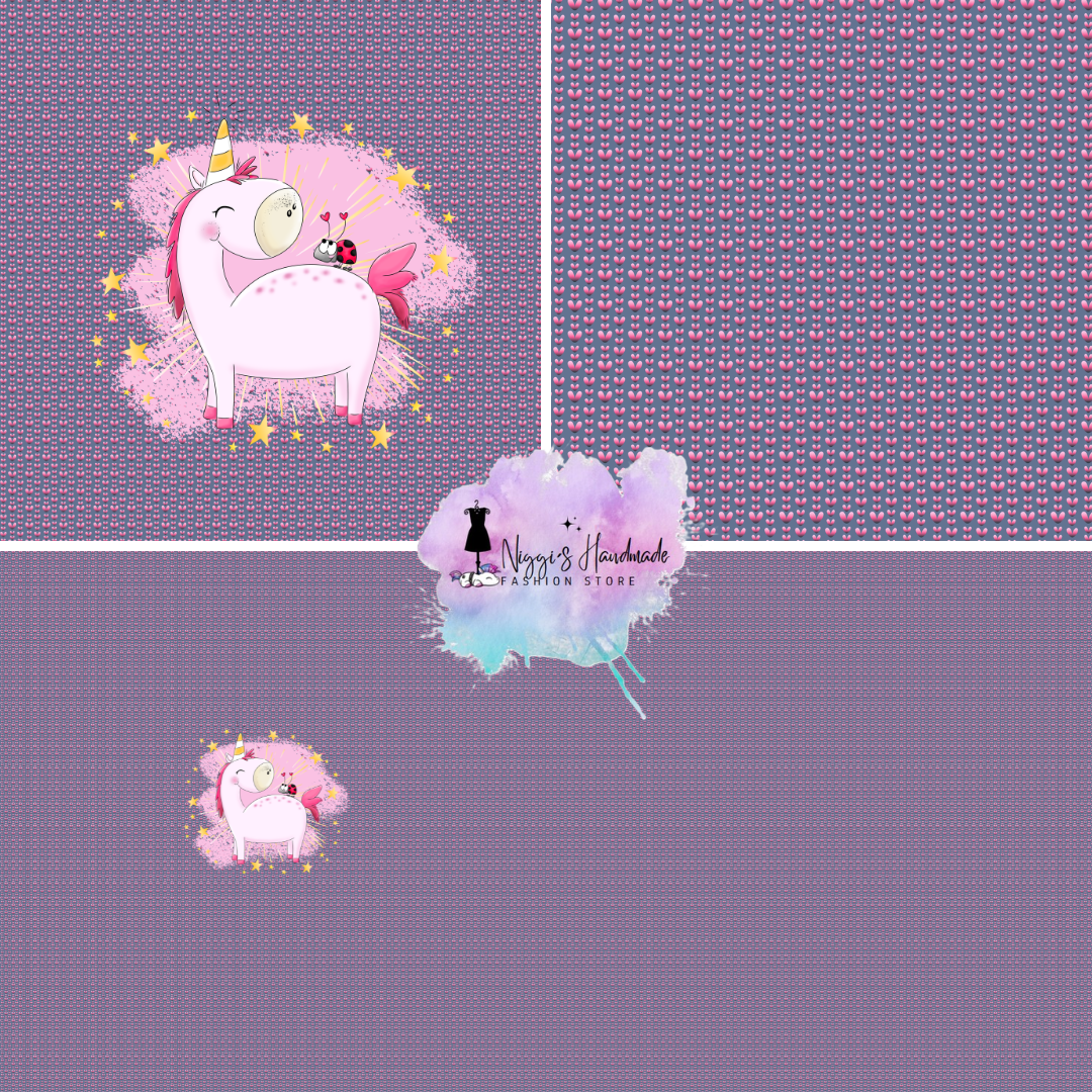 French Terry - Panel pinkEINHORN - GOTS Eigenproduktion - lässig Blau - 180cm